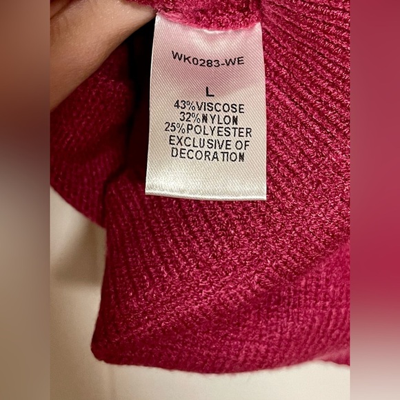 THML Burgundy Knit Mixed Media Top Puff Sleeves Size Large - Picture 7 of 8